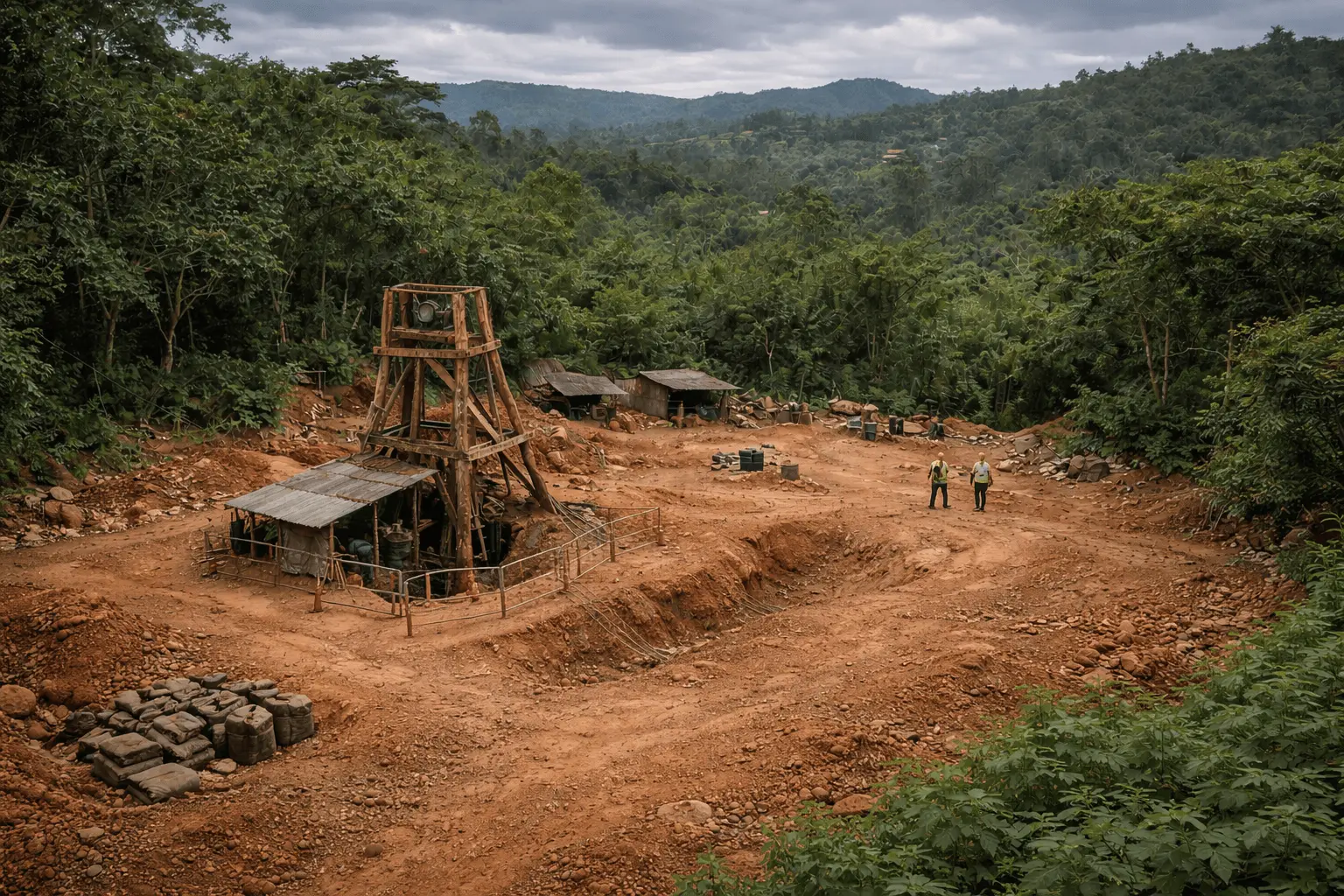 Aerial view of the Bushiangala gold mining operation in Kakamega County, Western Kenya